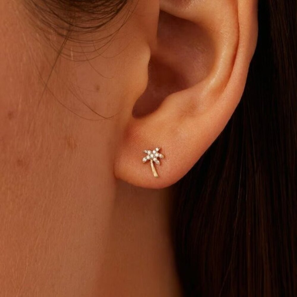Tiny Palm Stud Earrings Gold Palm Tree Studs Hypoallergenic Summer Jewelry